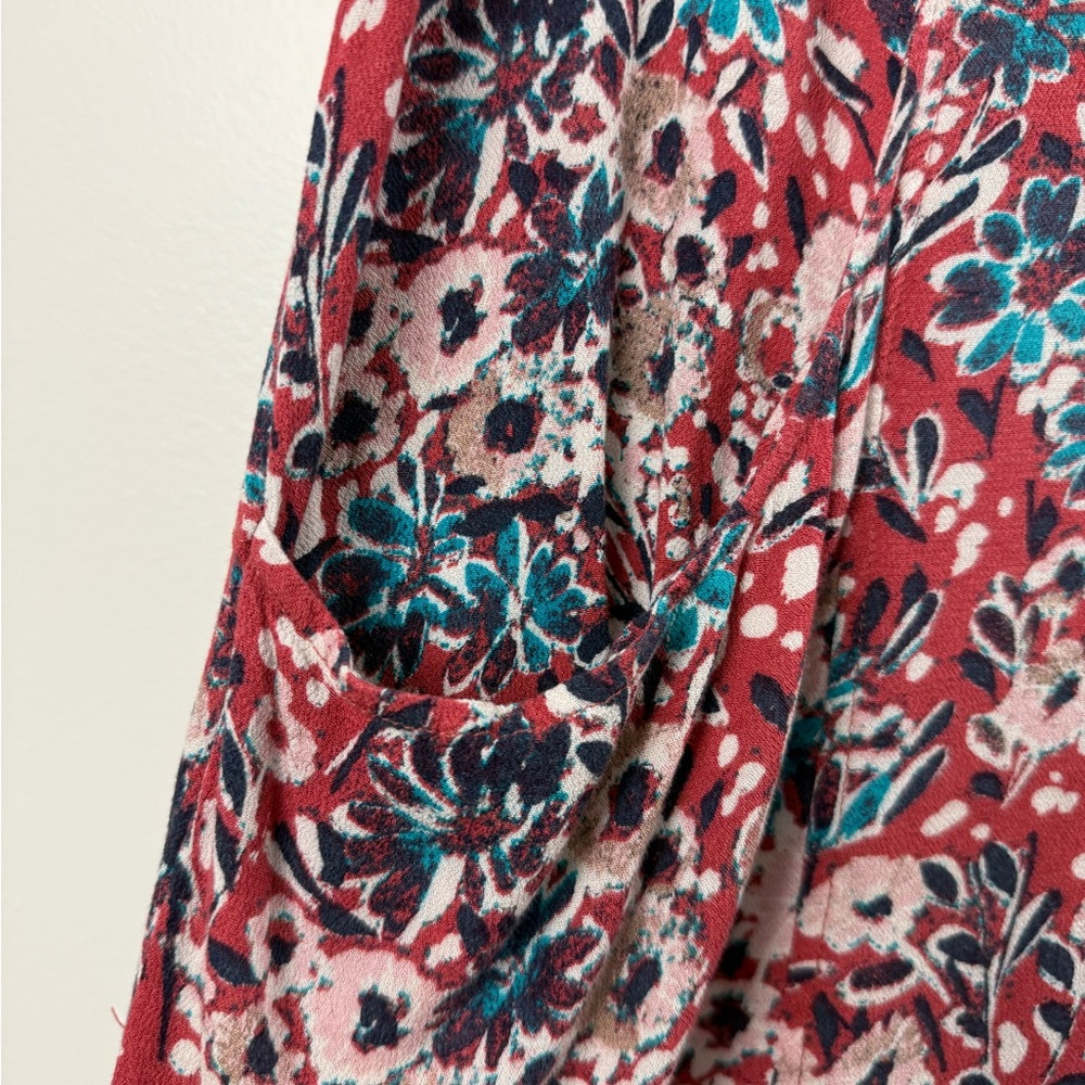 Sahalie Floral Dress Large Red Boho Sleeveless Pocket Lightweight Viscose Travel - Picture 4 of 9